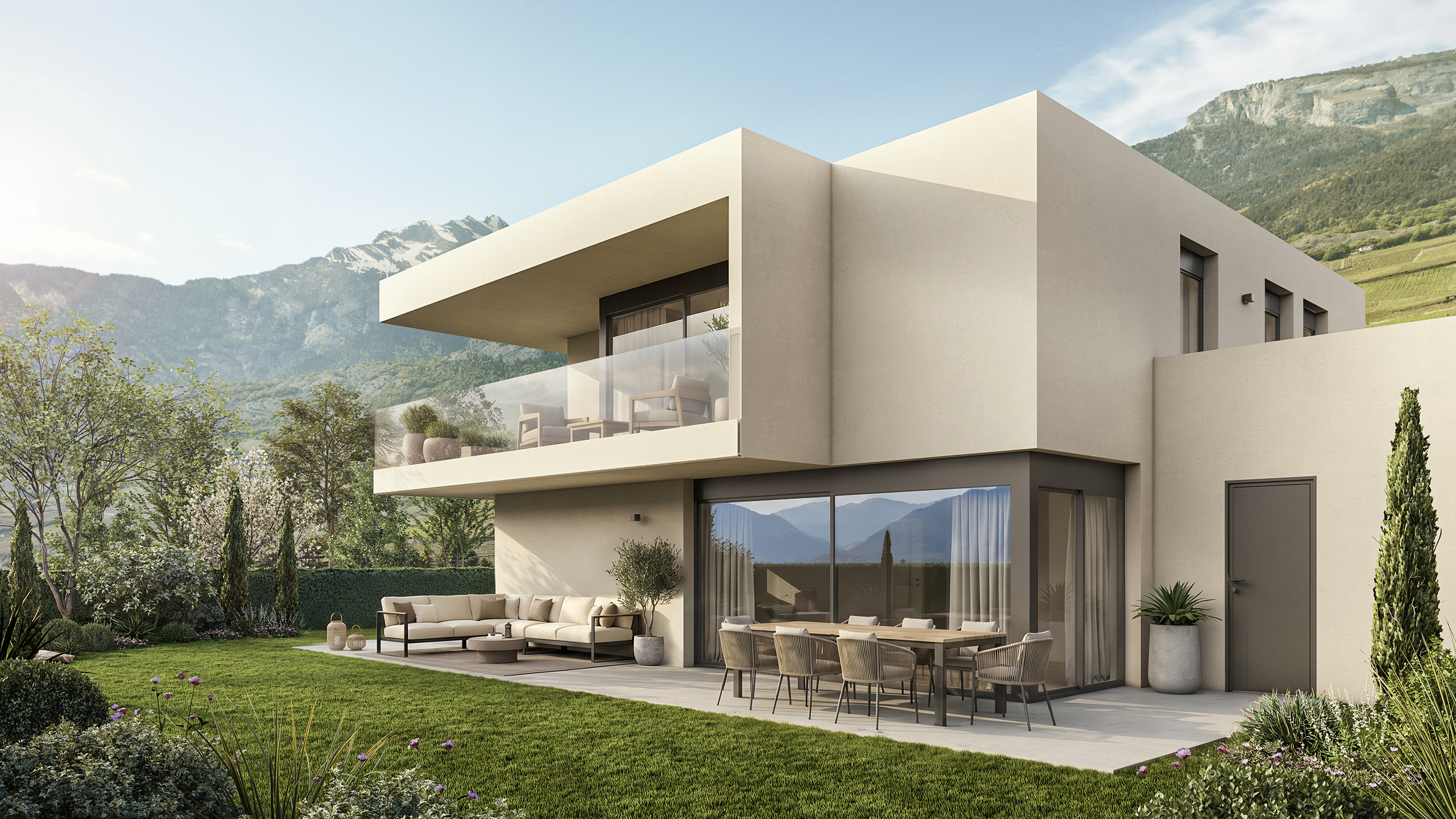 Moderne Villa mit Garten und Bergblick