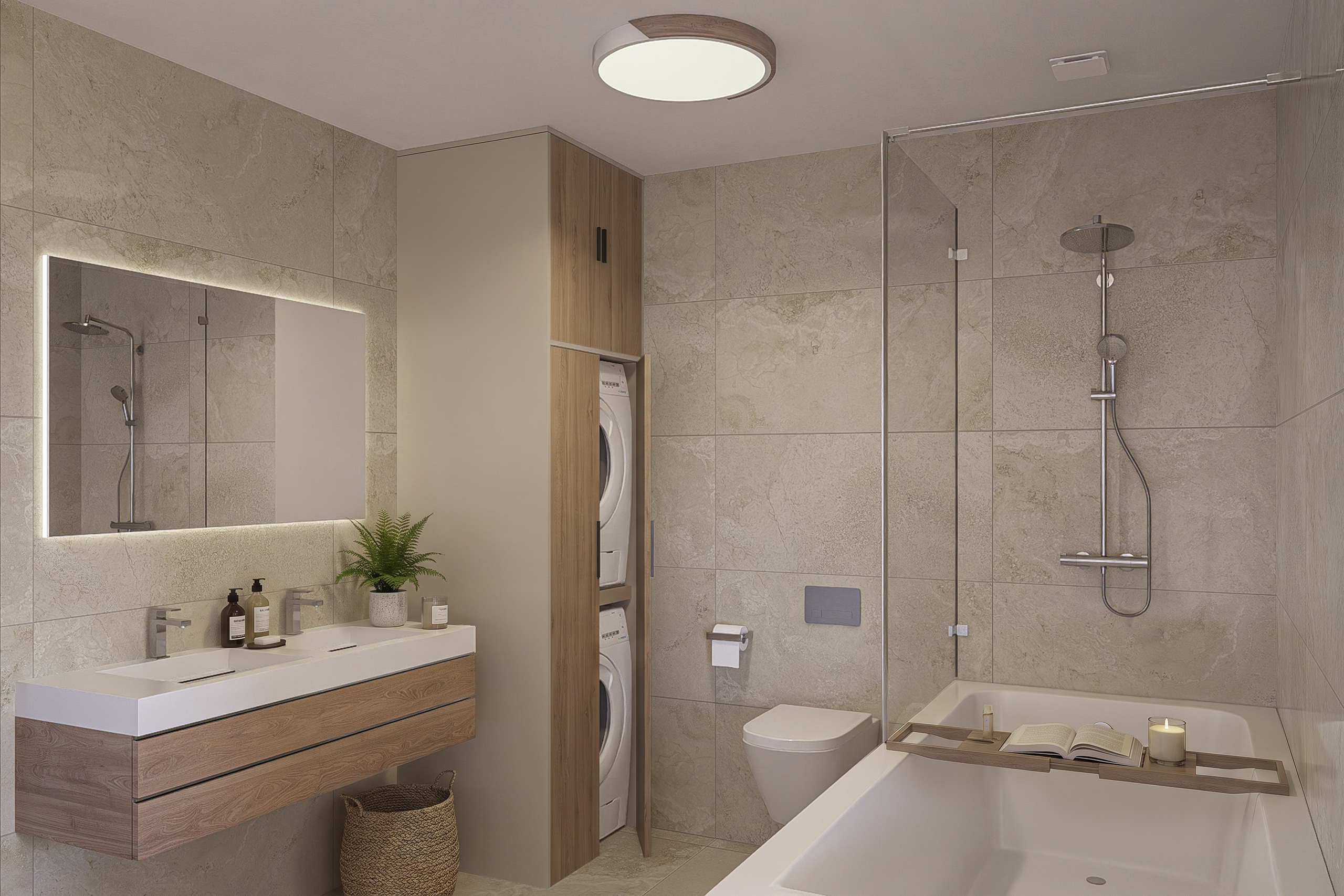 Modernes Badezimmer mit Badewanne und Waschtisch