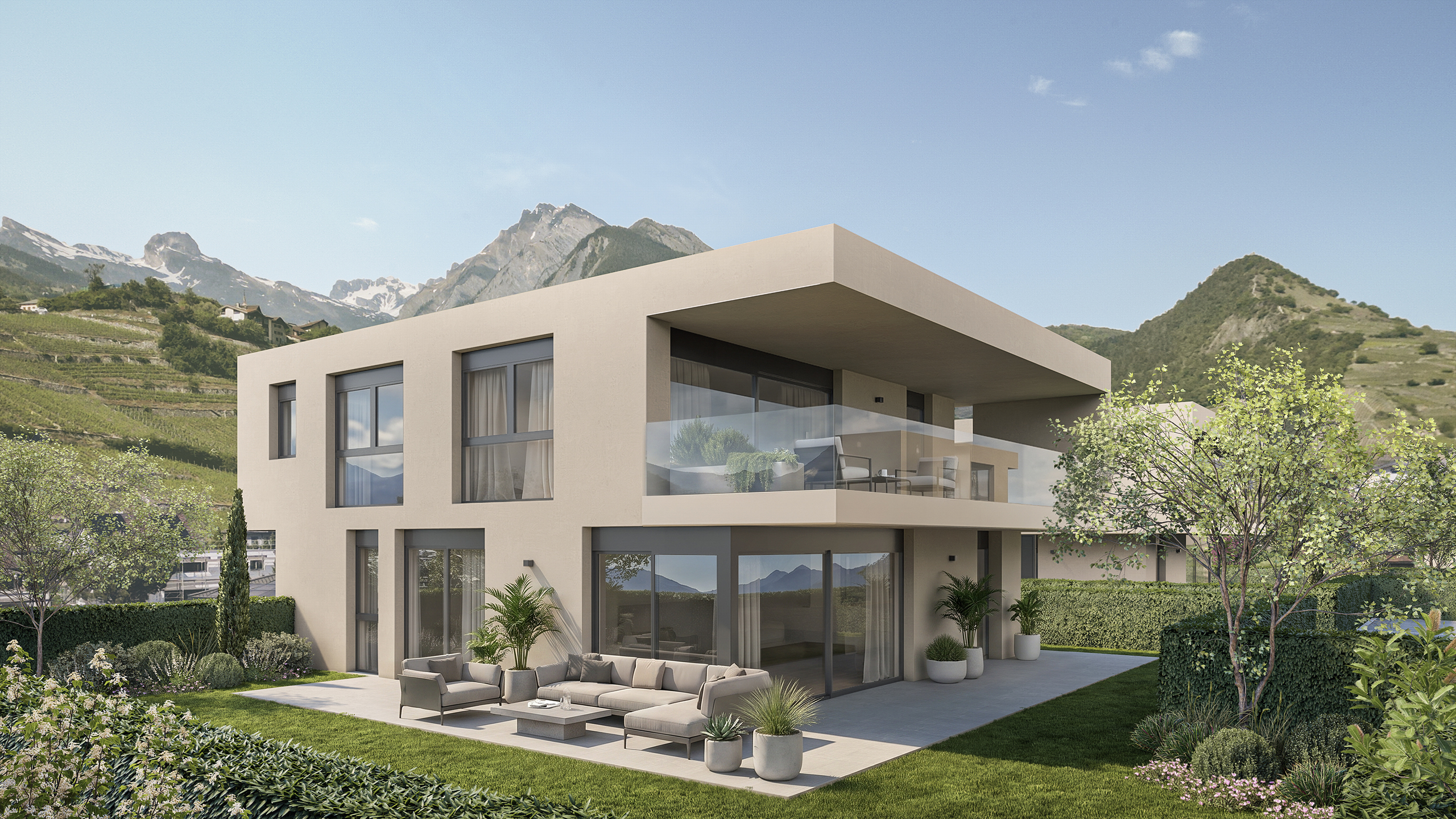 Modernes Einfamilienhaus mit Bergblick und Garten