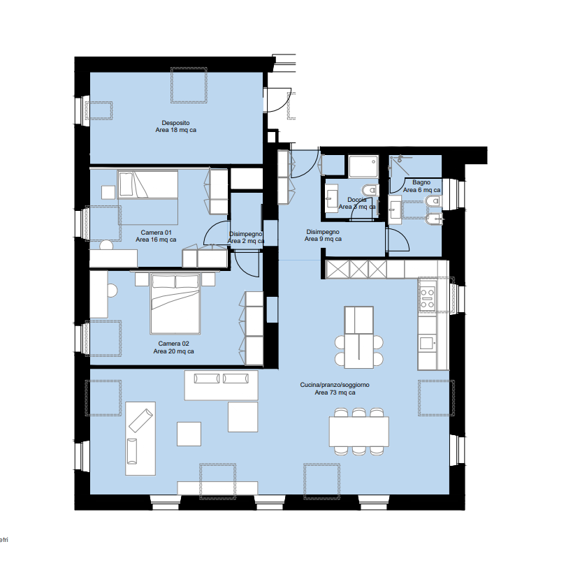 Grundriss einer Wohnung mit mehreren Räumen
