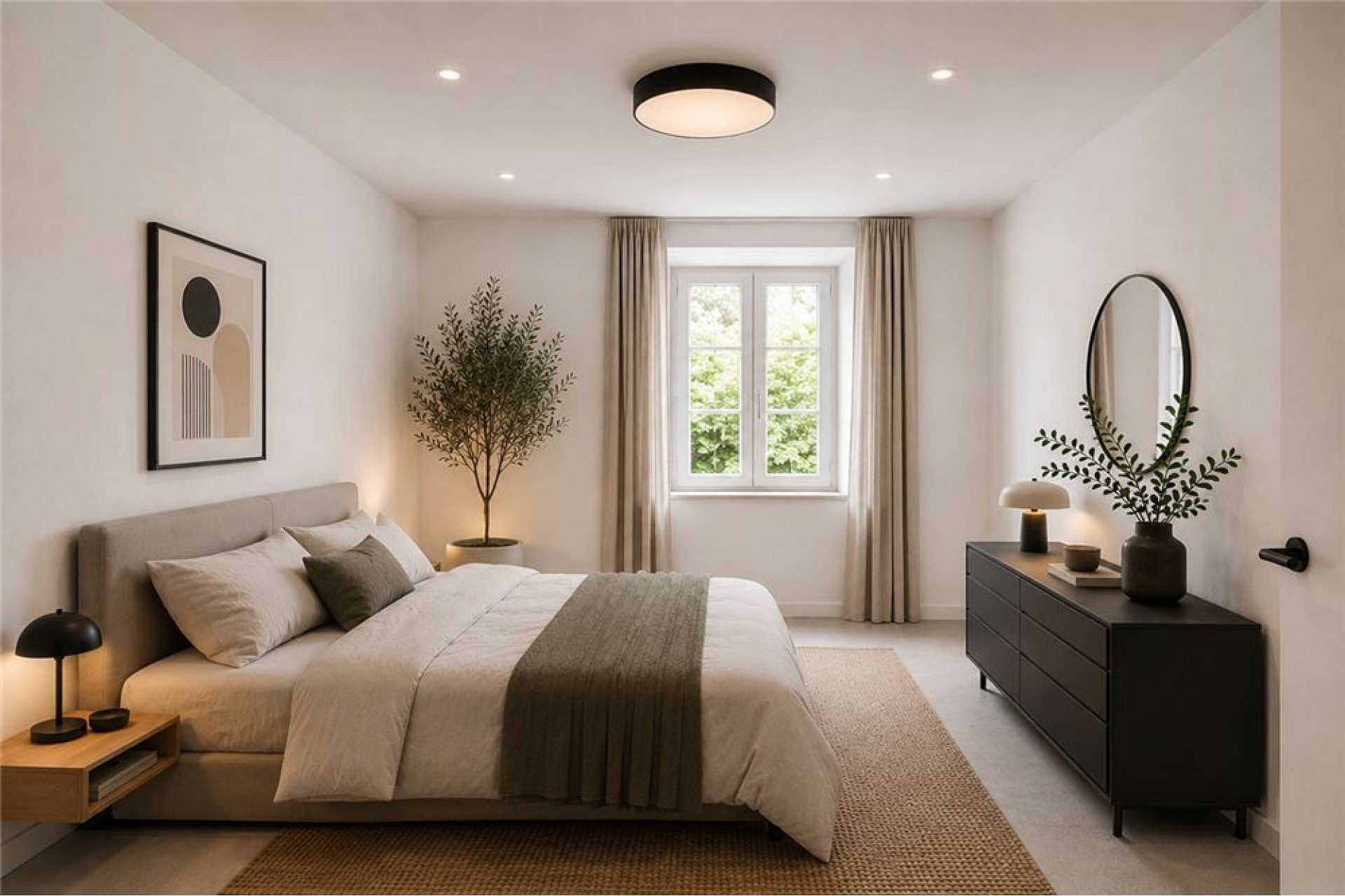Modernes, minimalistisch eingerichtetes Schlafzimmer