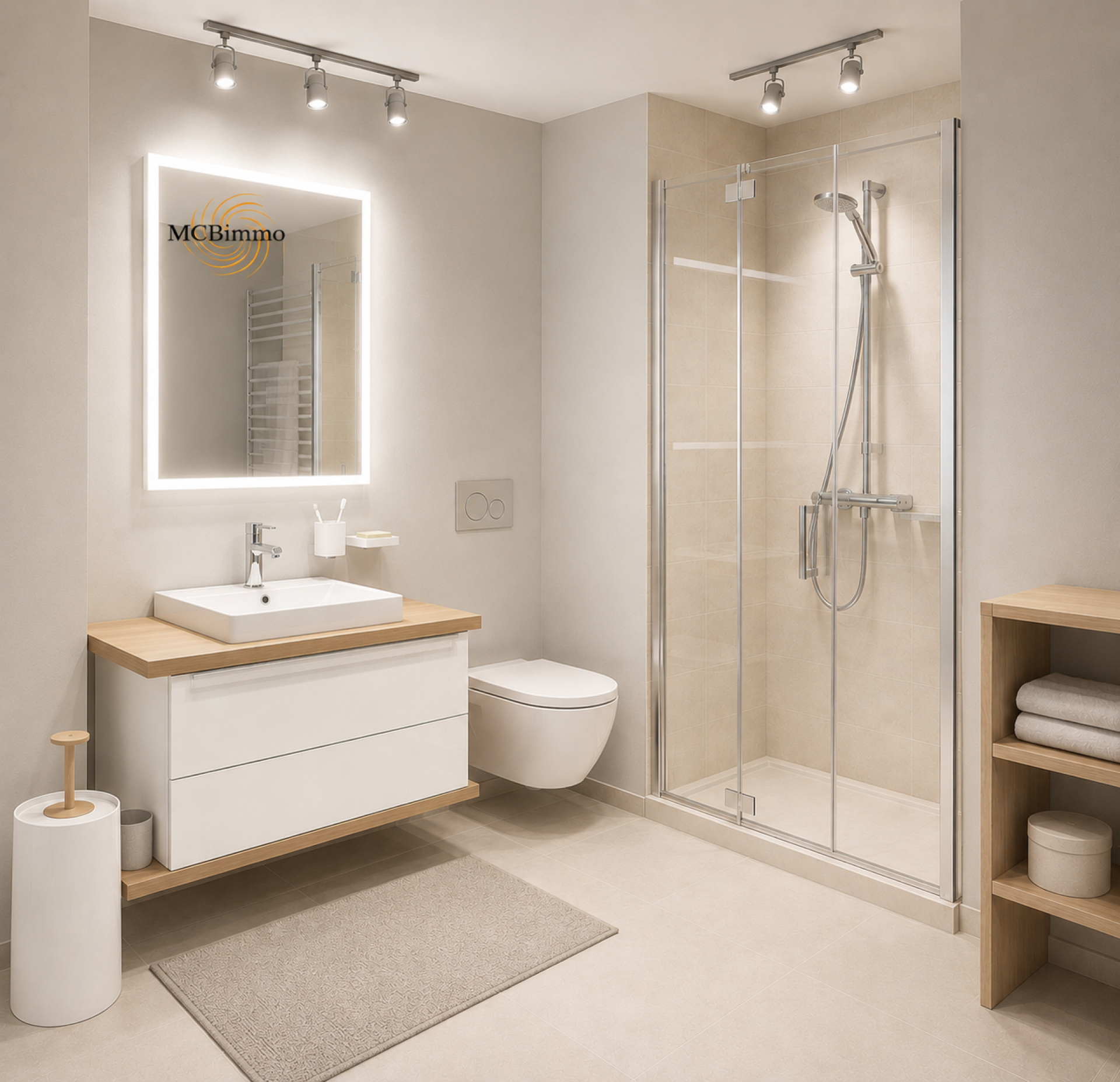 Modernes Badezimmer mit Dusche und Waschtisch