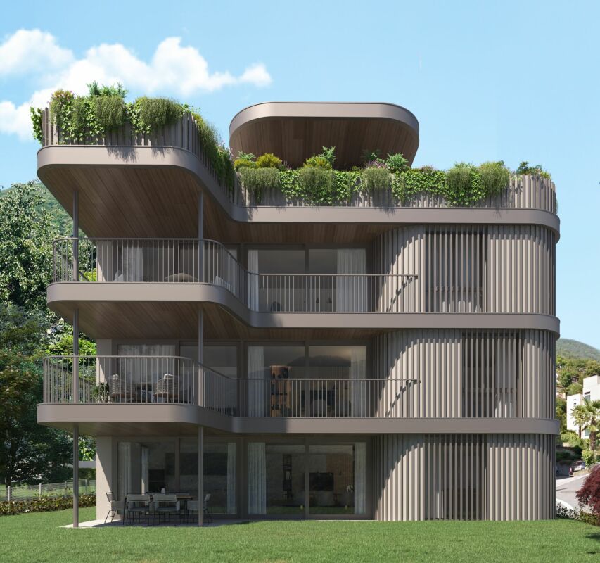 Moderne Wohnanlage mit begrünten Dachterrassen