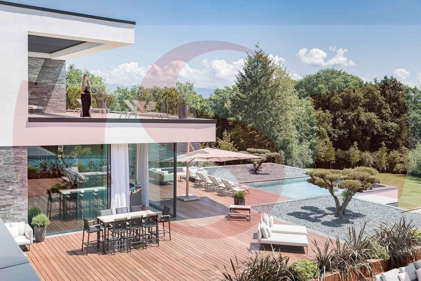 Luxuriöse Dachterrasse mit Pool und Gartenblick
