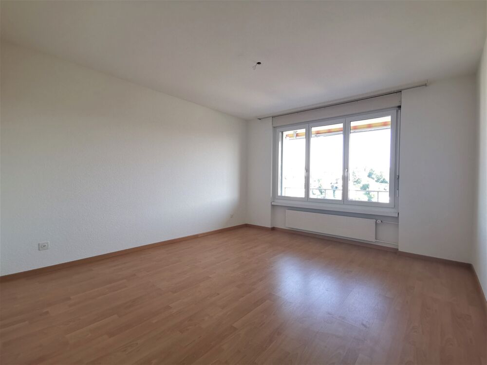 Heller leerer Wohnraum mit Fensterfront