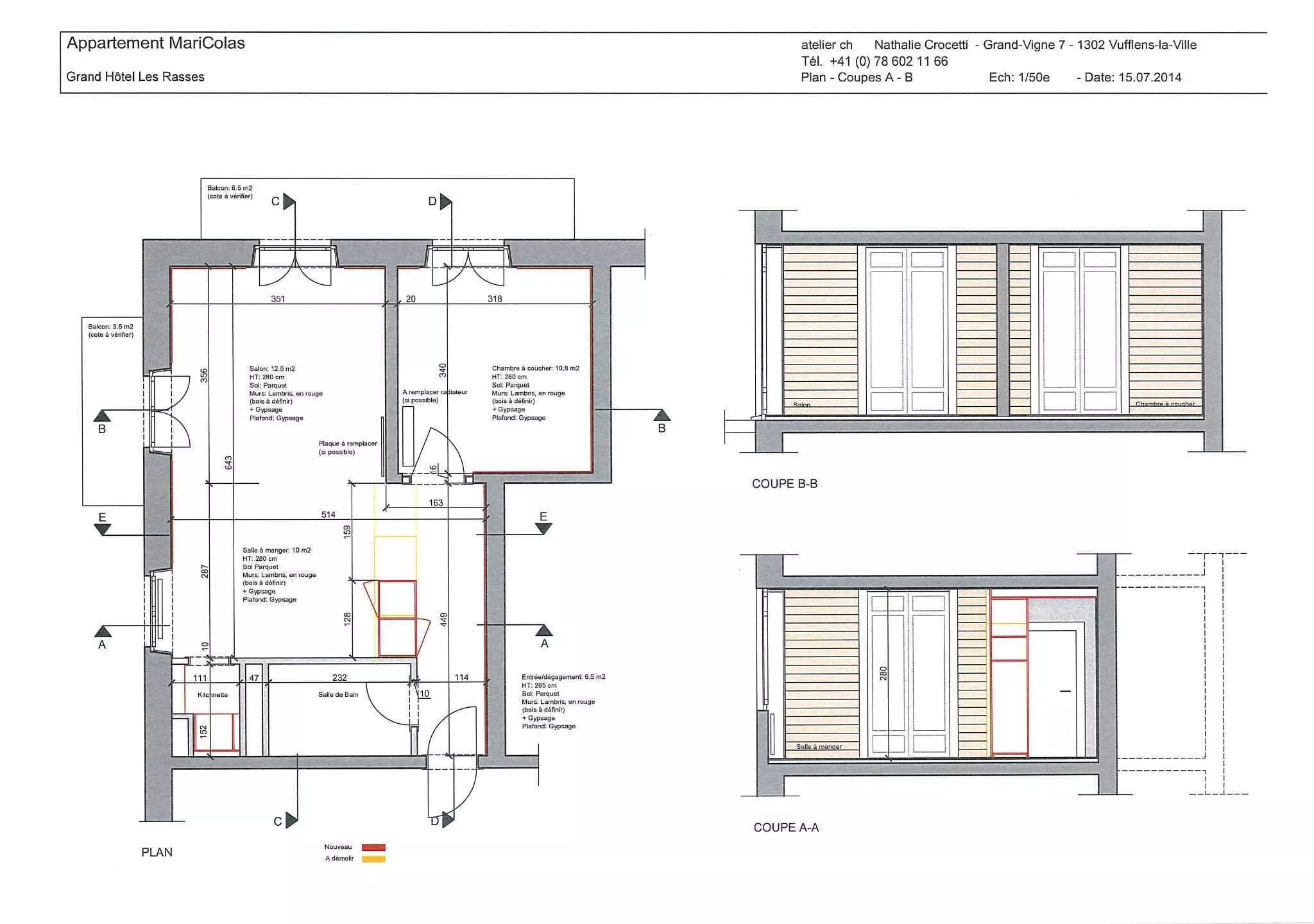 Wohnungsplan mit Schnittzeichnungen