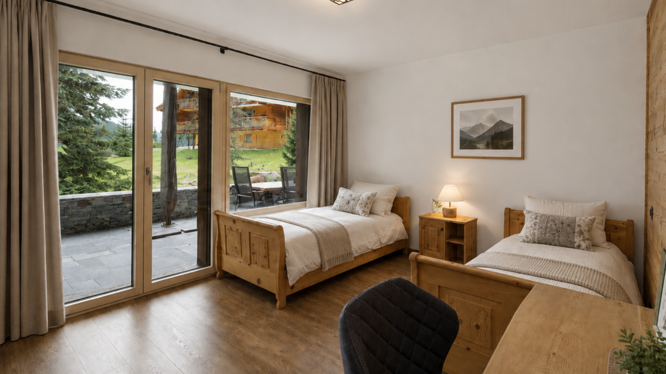 Gemütliches Schlafzimmer mit Blick ins Grüne