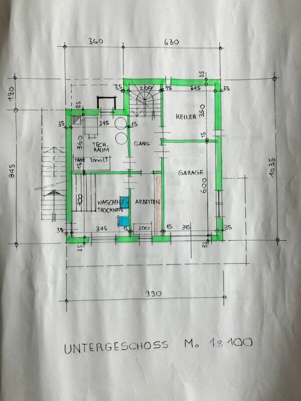 Untergeschoss-Grundriss mit Garage, Keller und Technikräumen