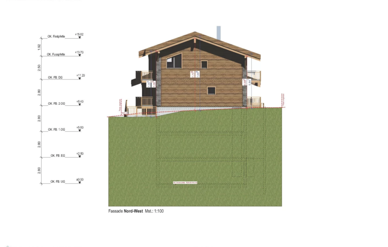 Nordwest-Ansicht eines Holzchalets