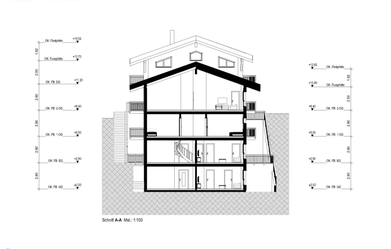 Gebäudeschnitt eines mehrgeschossigen Hauses