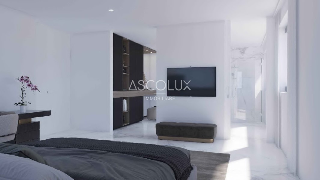 Modernes Schlafzimmer mit Fluransicht