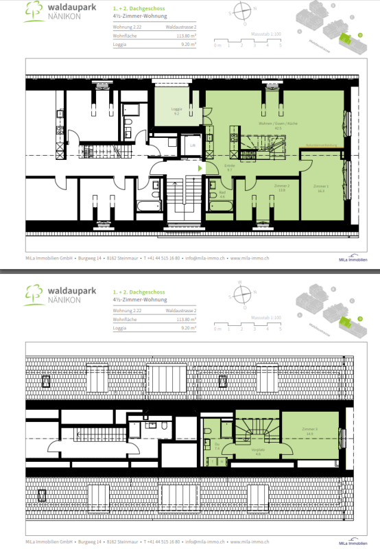 Grundriss einer 4½-Zimmer-Dachgeschosswohnung