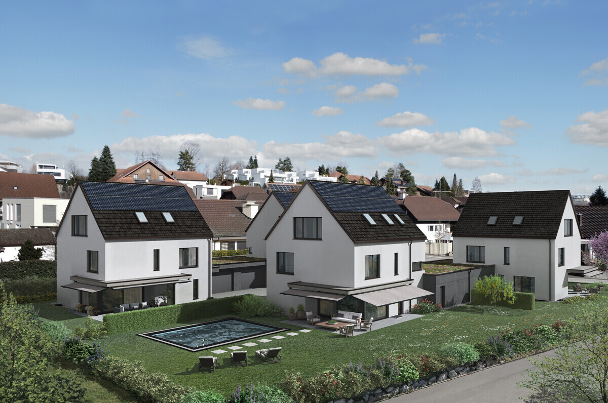 Moderne Wohnsiedlung mit Garten und Pool