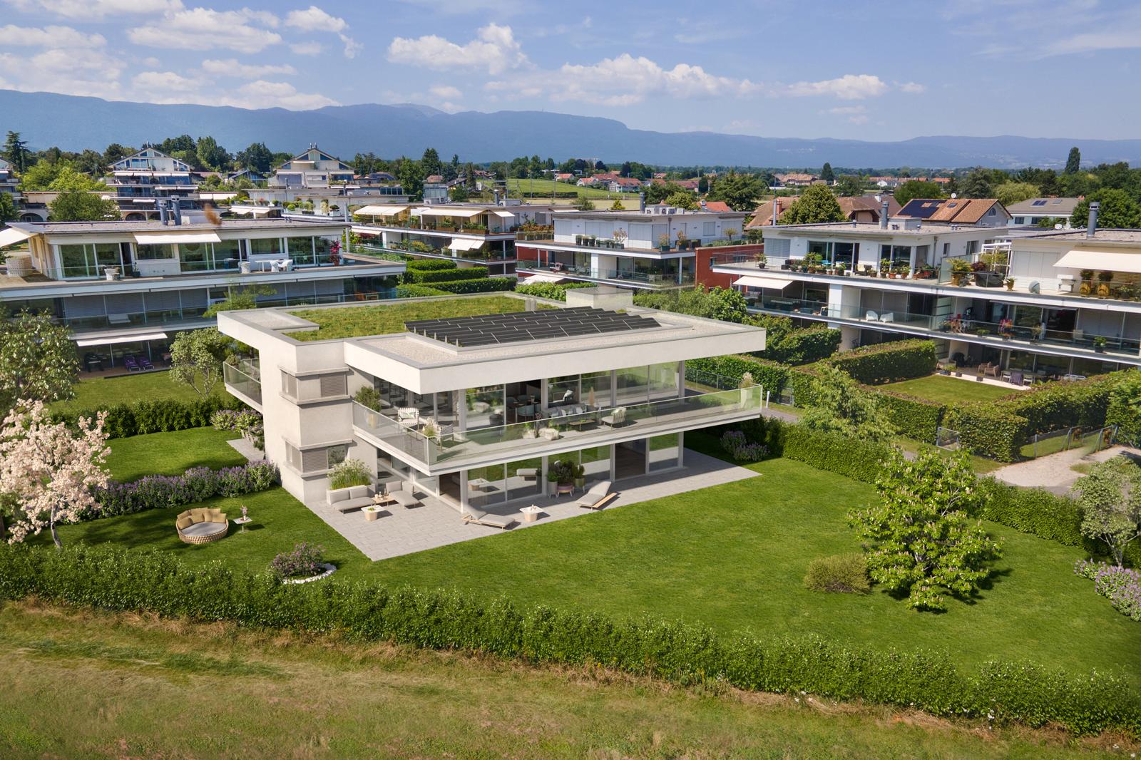 Moderne Luxusvilla mit Garten und Dachbegrünung