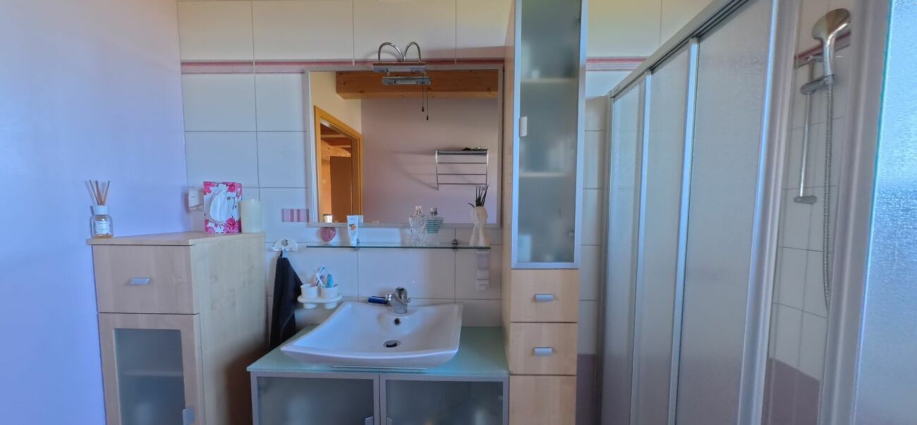 Modernes Badezimmer mit Dusche und Waschtisch