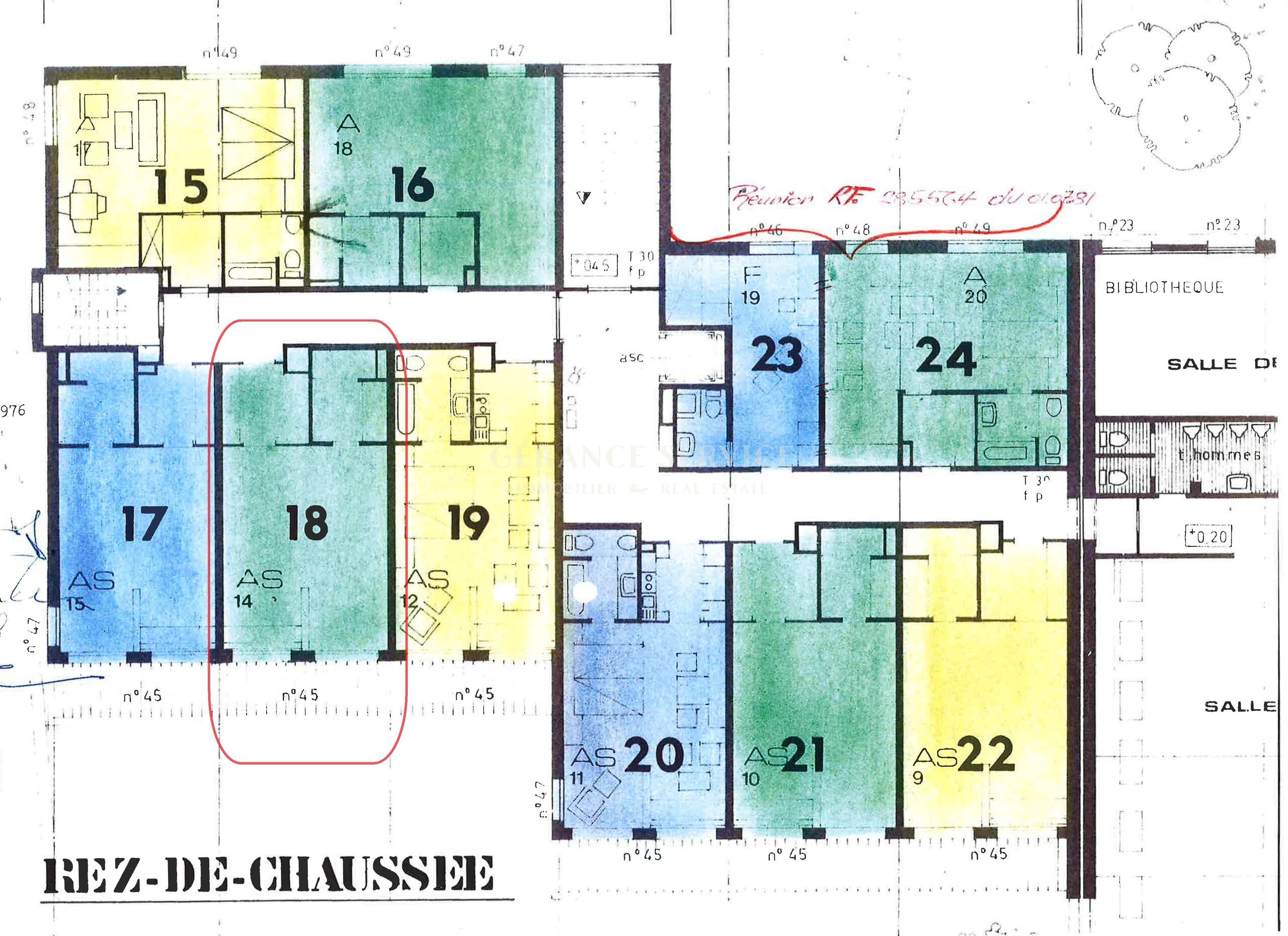 Grundriss einer Erdgeschoss- bzw. Rez-de-chaussée-Etage
