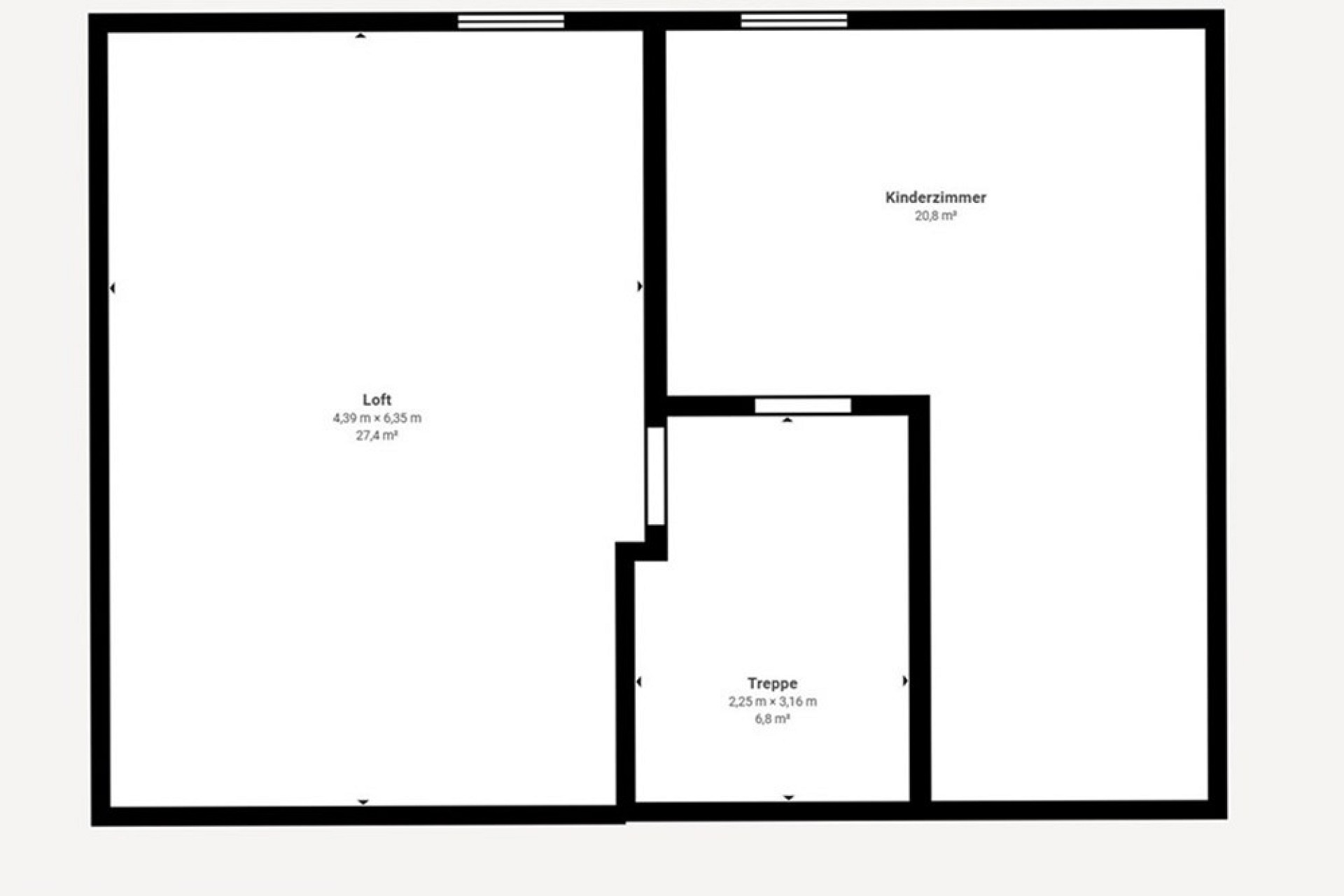 Grundriss mit Loft, Kinderzimmer und Treppe