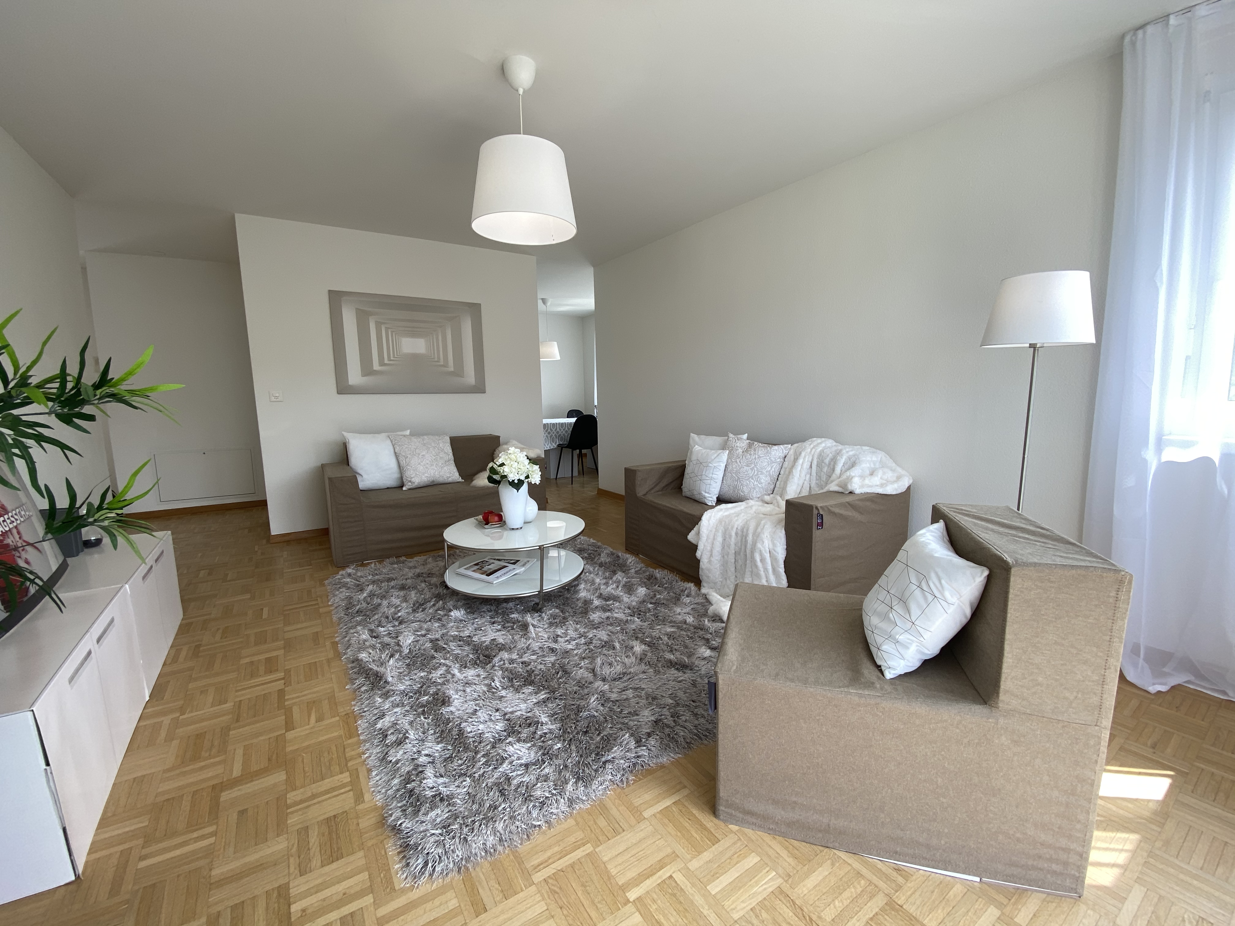 Helles, möbliertes Wohnzimmer mit Staging