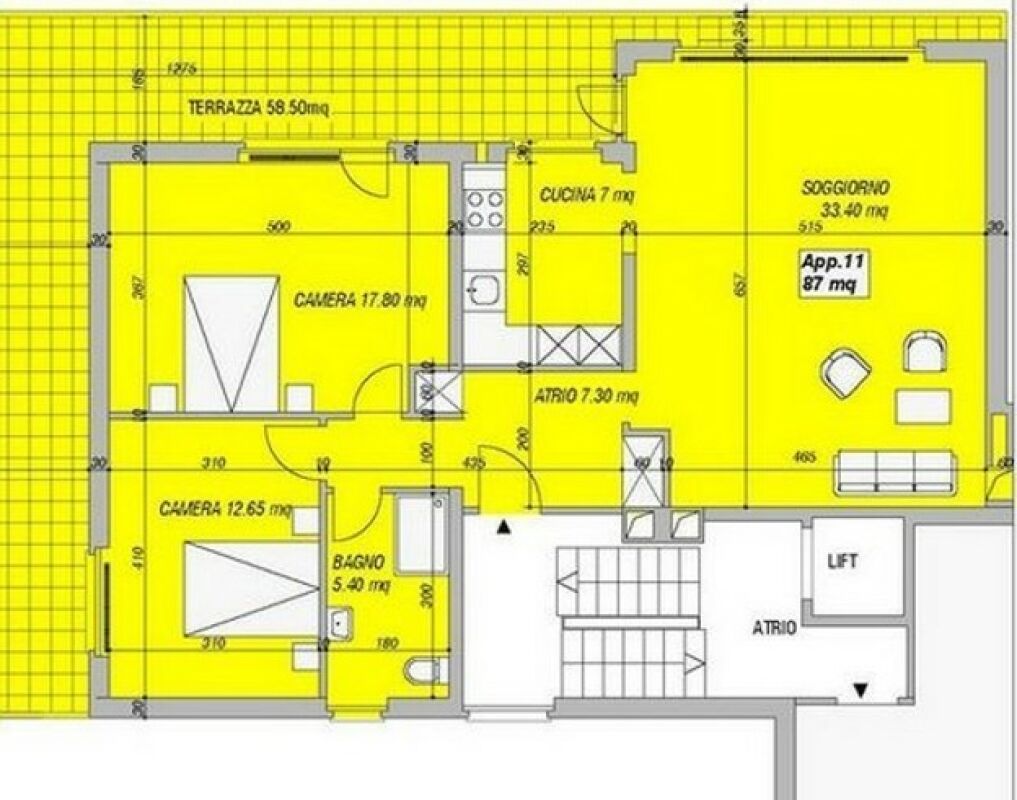 Grundriss einer Wohnung mit Terrasse