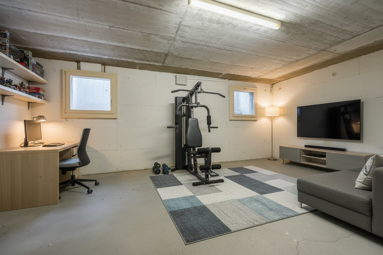 Keller mit Fitness- und Wohnbereich