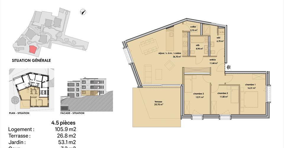 Grundriss einer Wohnung mit Terrasse