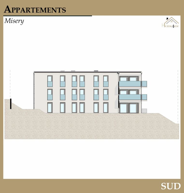 Mehrfamilienhaus-Ansicht mit Südausrichtung