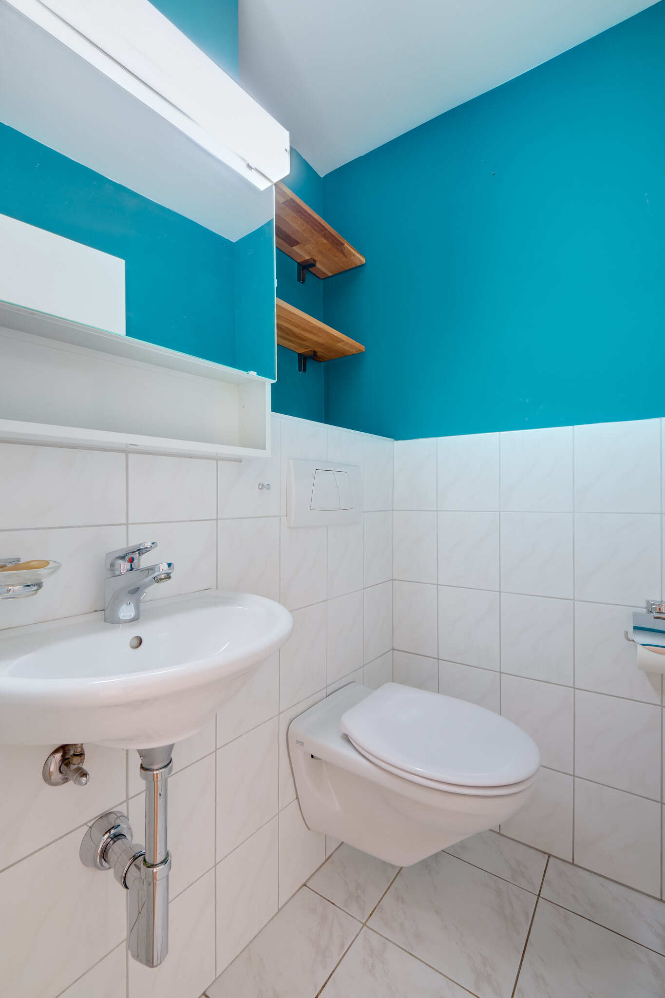 Gäste-WC mit Wand-WC und Waschbecken
