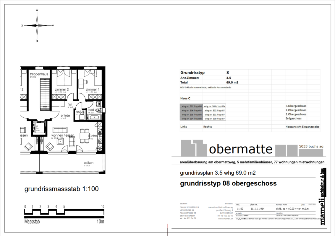 Grundriss einer 3,5-Zimmer-Wohnung im Obergeschoss