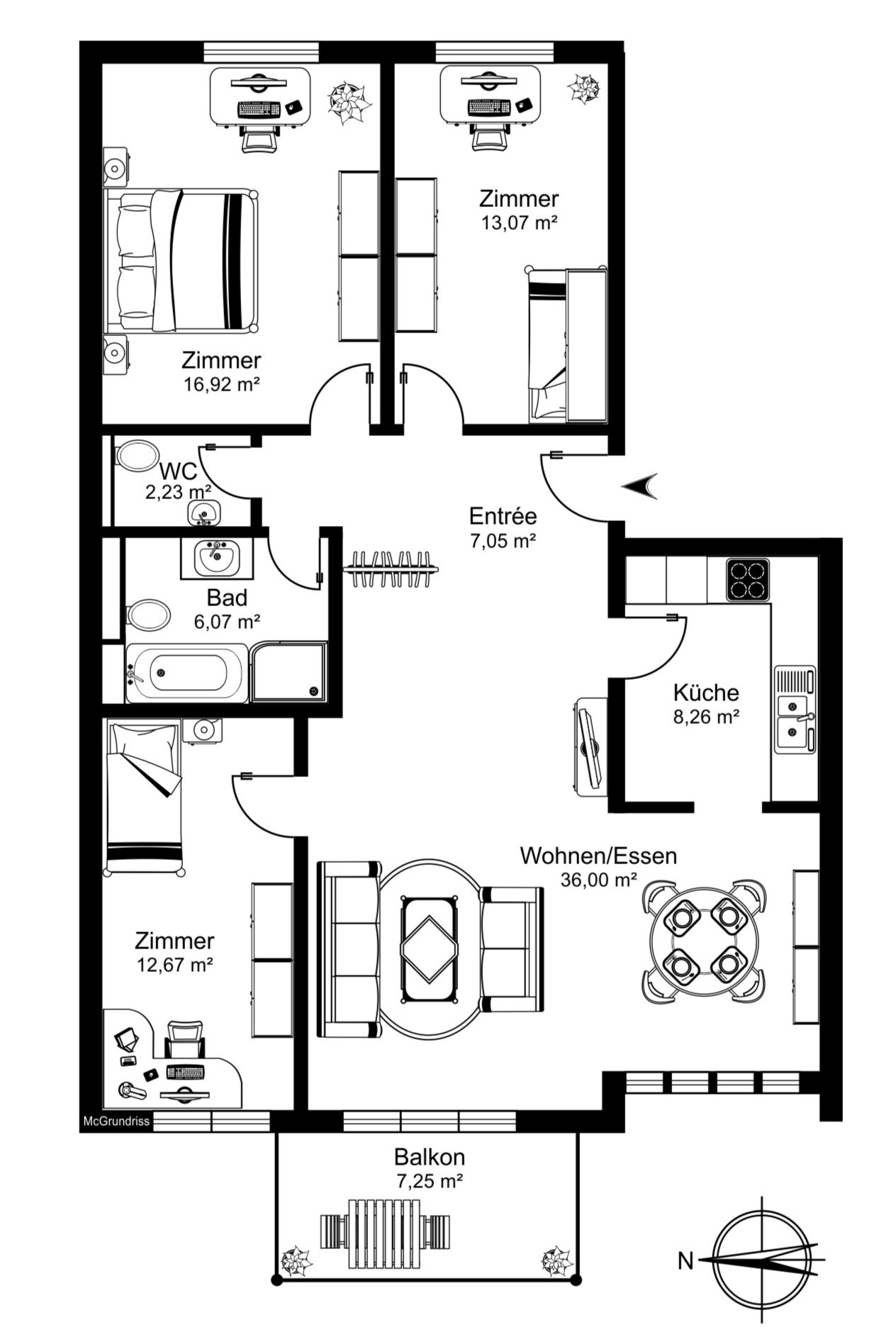 Grundriss einer Wohnung mit Balkon