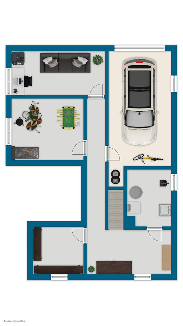 Grundriss eines Hauses mit Garage und mehreren Räumen