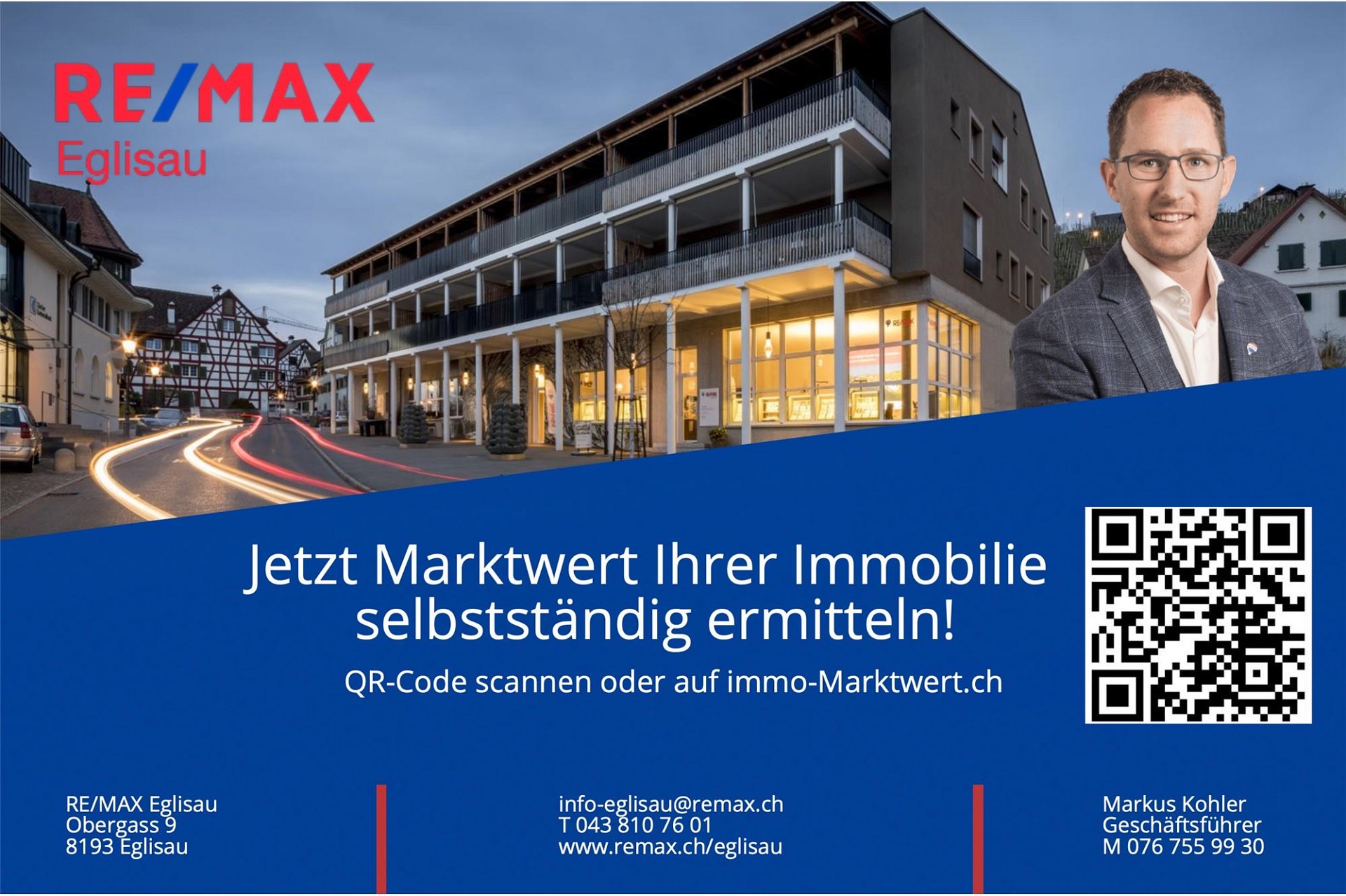 Werbe-/Marketingbild mit Immobilienlogo und QR-Code