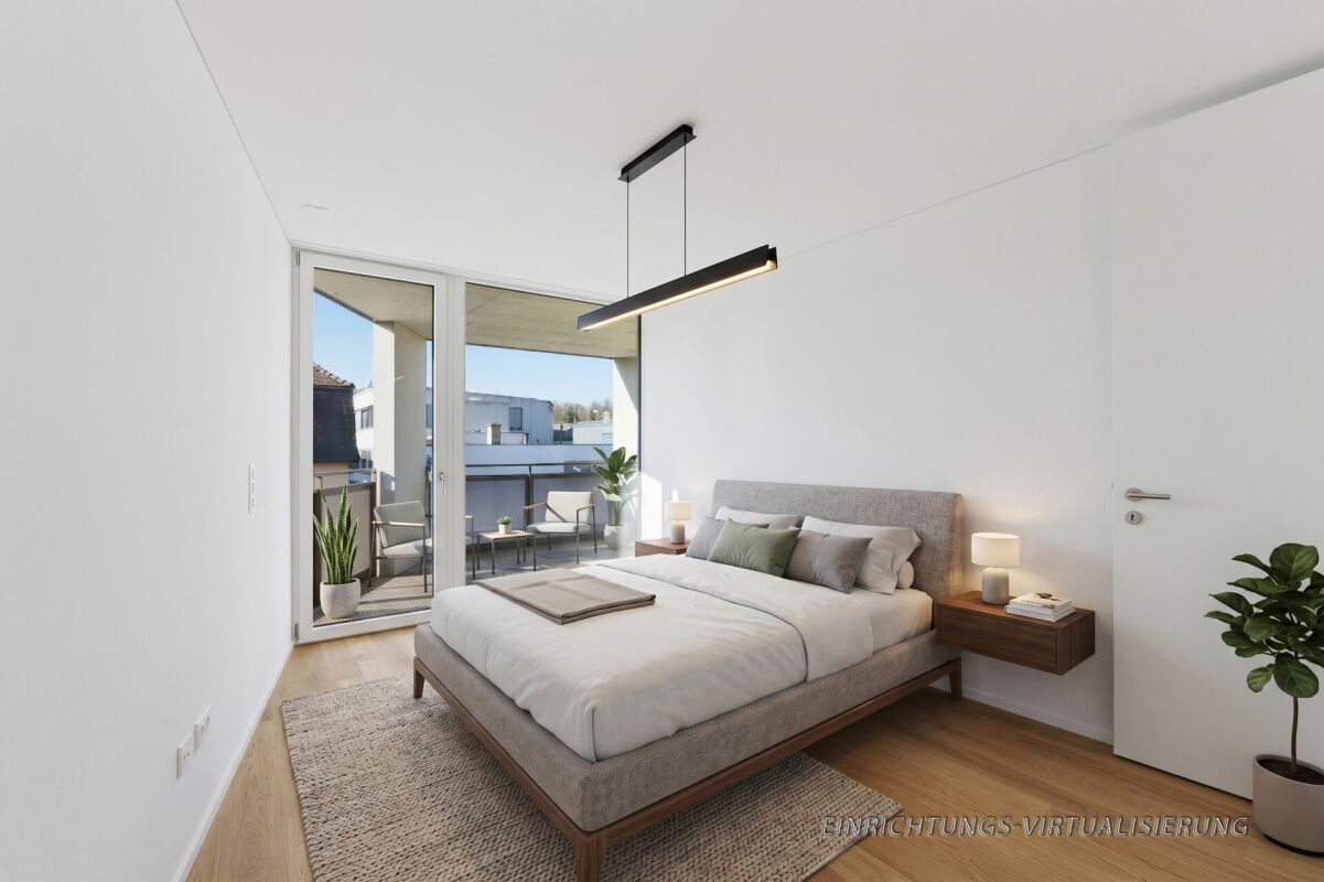 Modernes Schlafzimmer mit Balkonzugang
