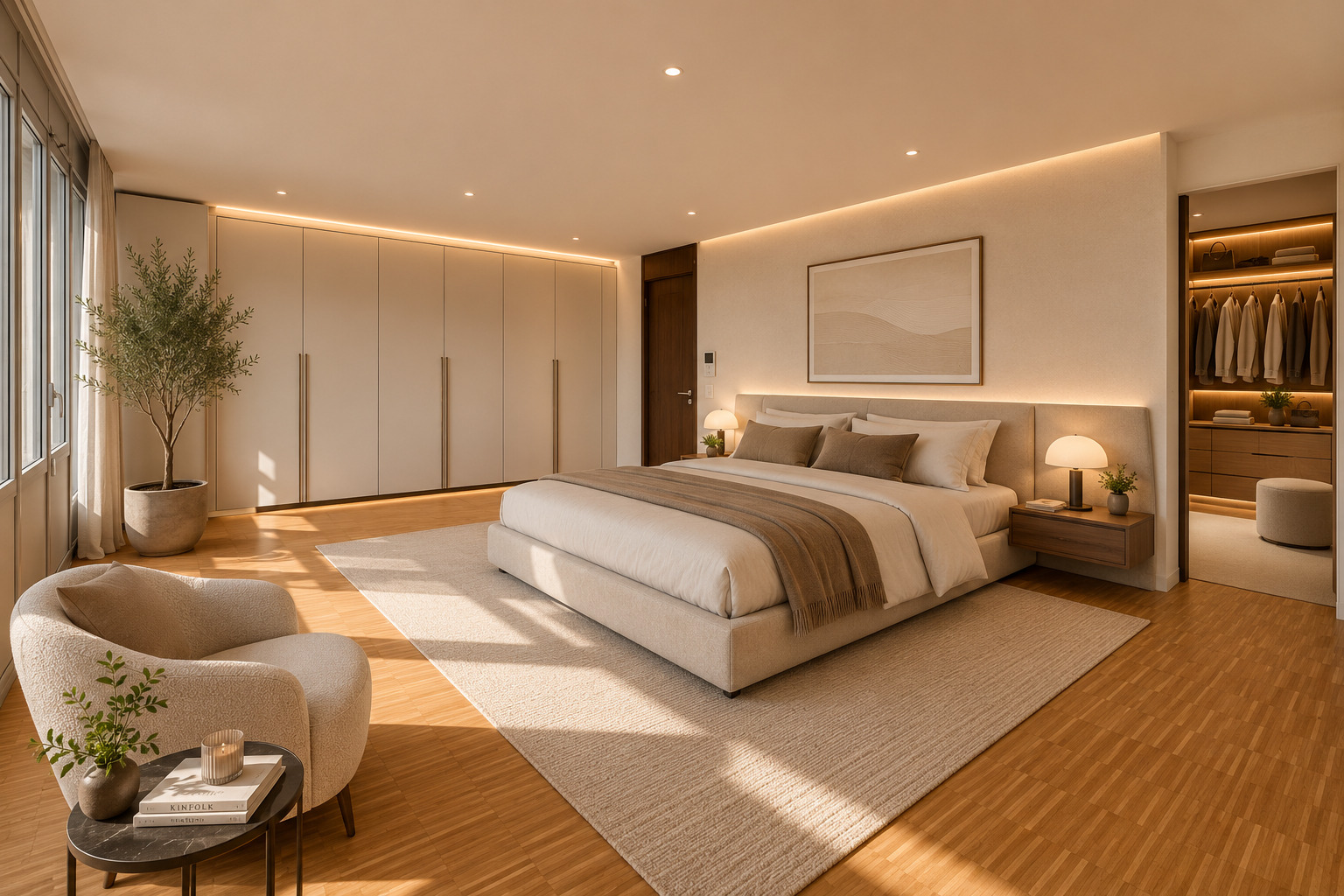 Helles, minimalistisch eingerichtetes Schlafzimmer