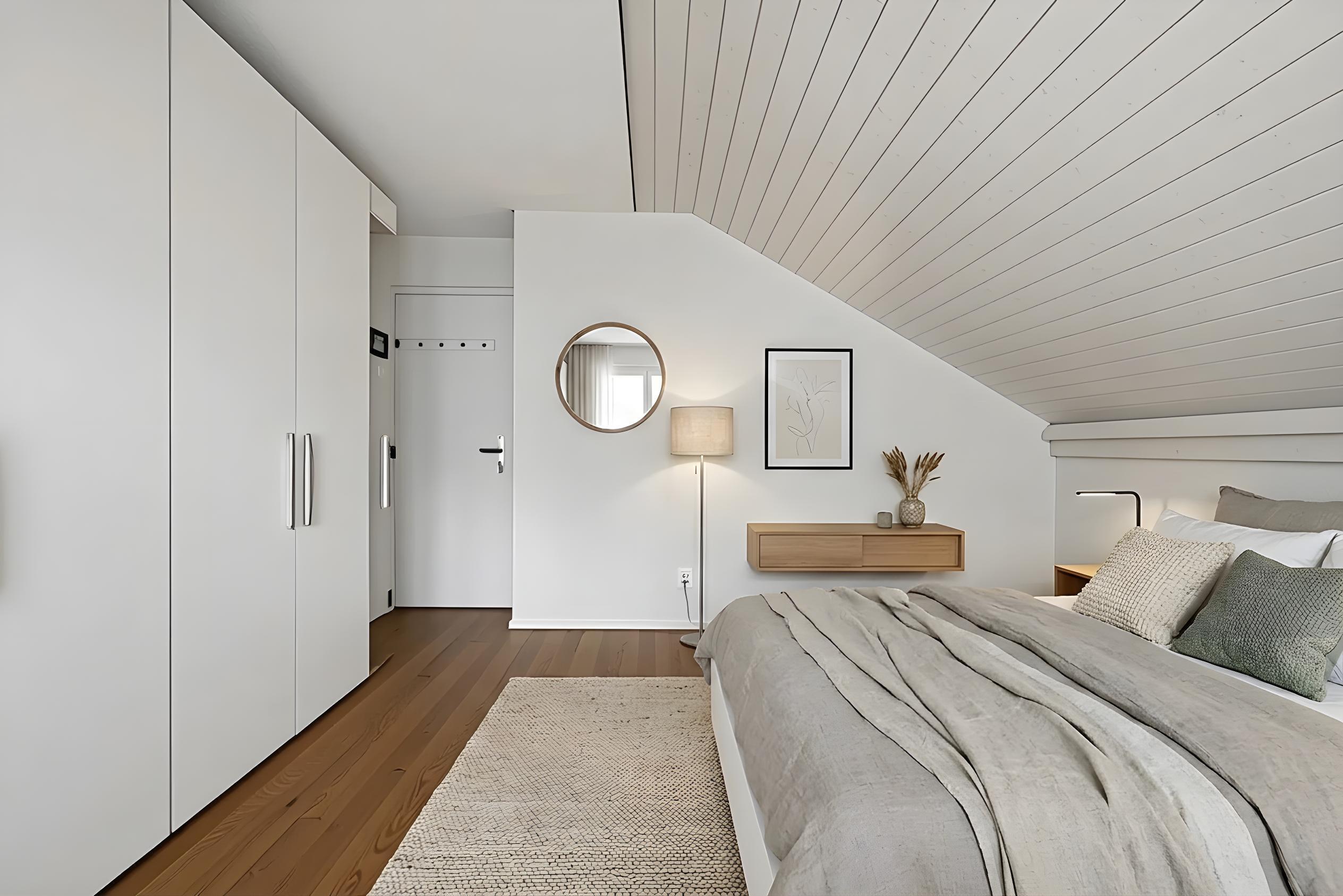 Helles, modernes Schlafzimmer im Dachgeschoss
