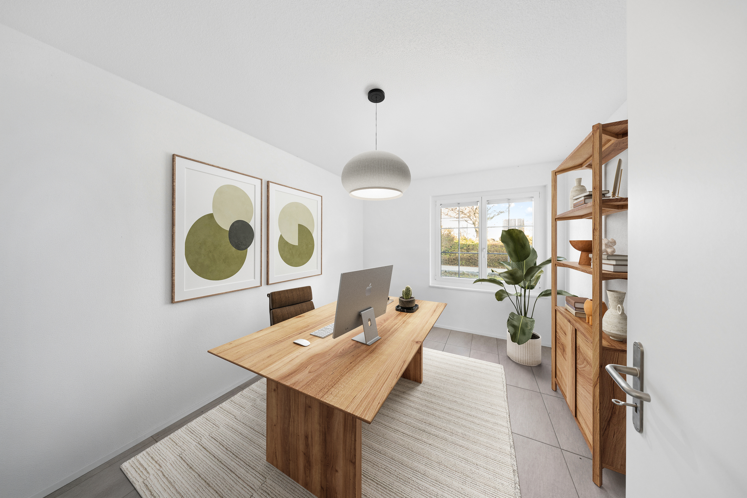 Modernes Homeoffice mit Holzmöbeln