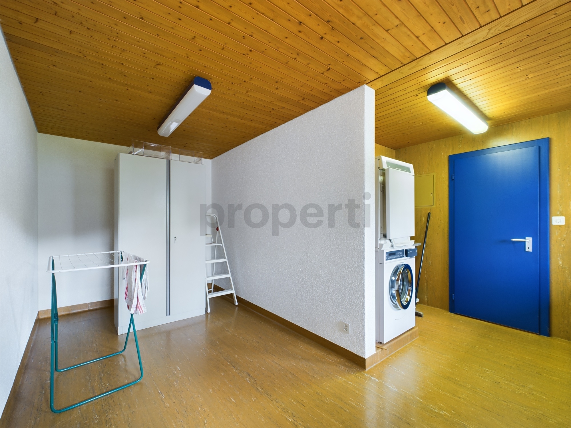 Hauswirtschaftsraum mit Waschmaschine und Schrank