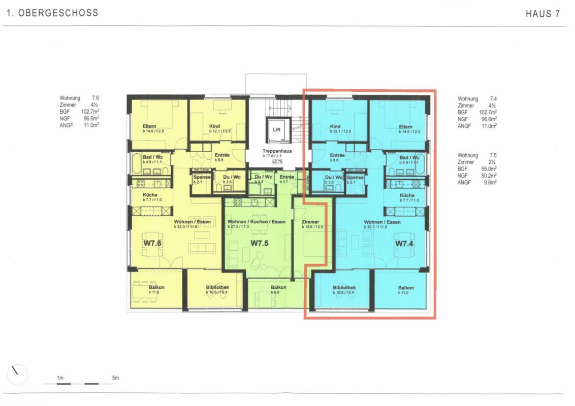 Grundriss einer Wohnung im 1. Obergeschoss