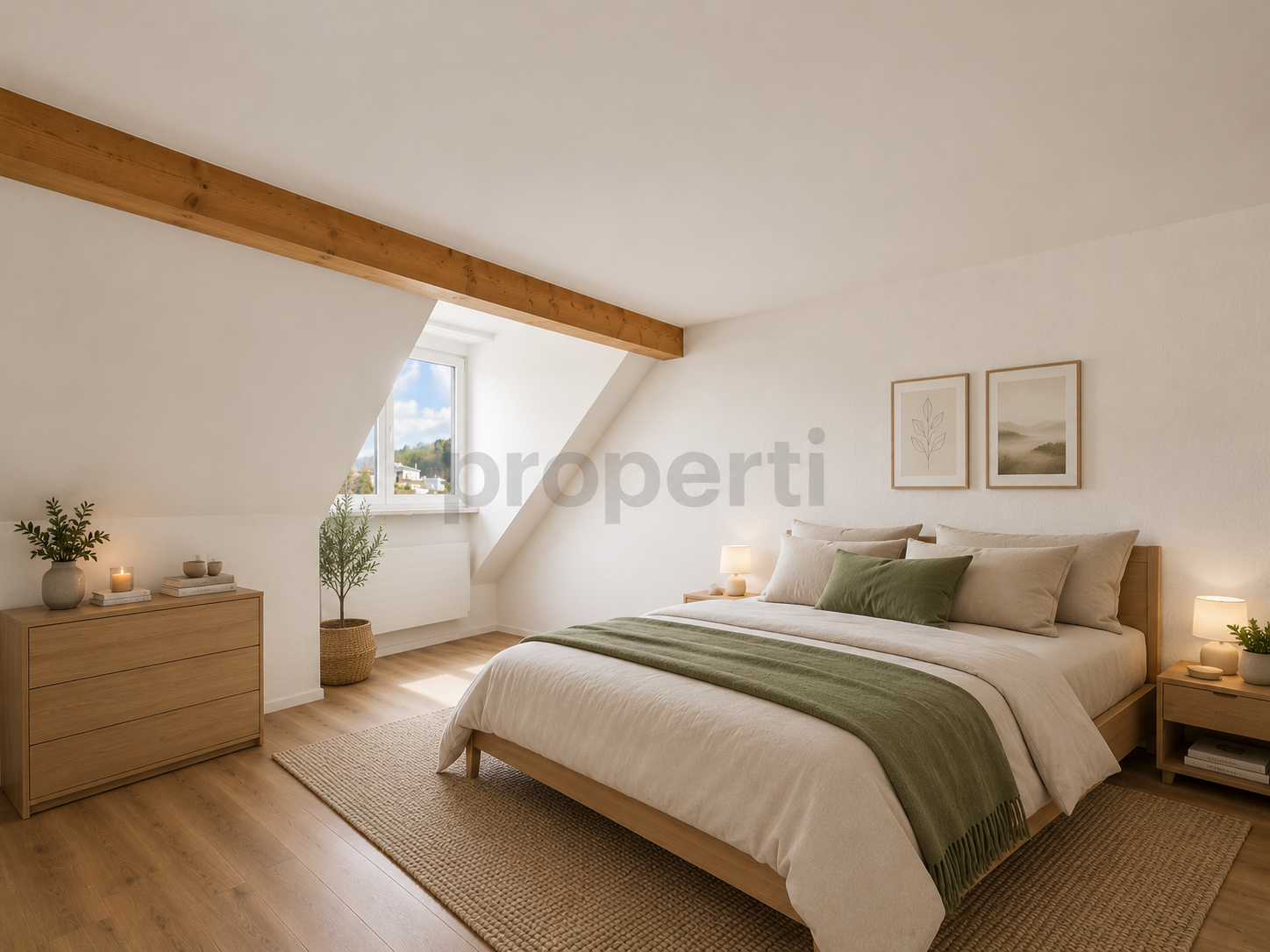 Helles Schlafzimmer im Dachgeschoss