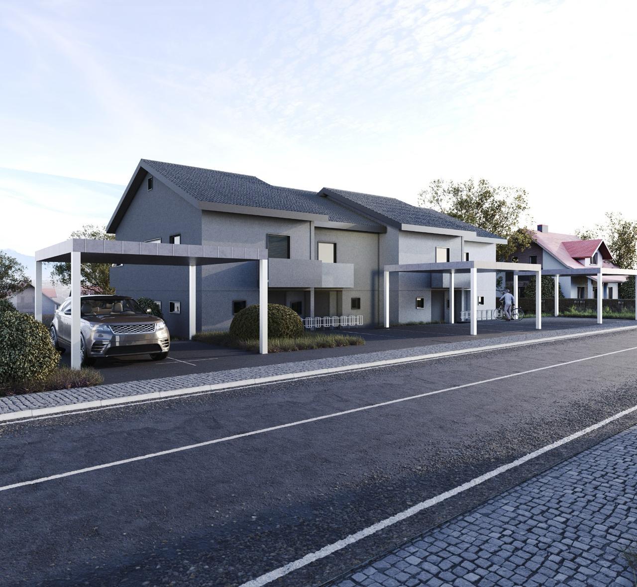 Moderne Wohnanlage mit Carport-Reihe
