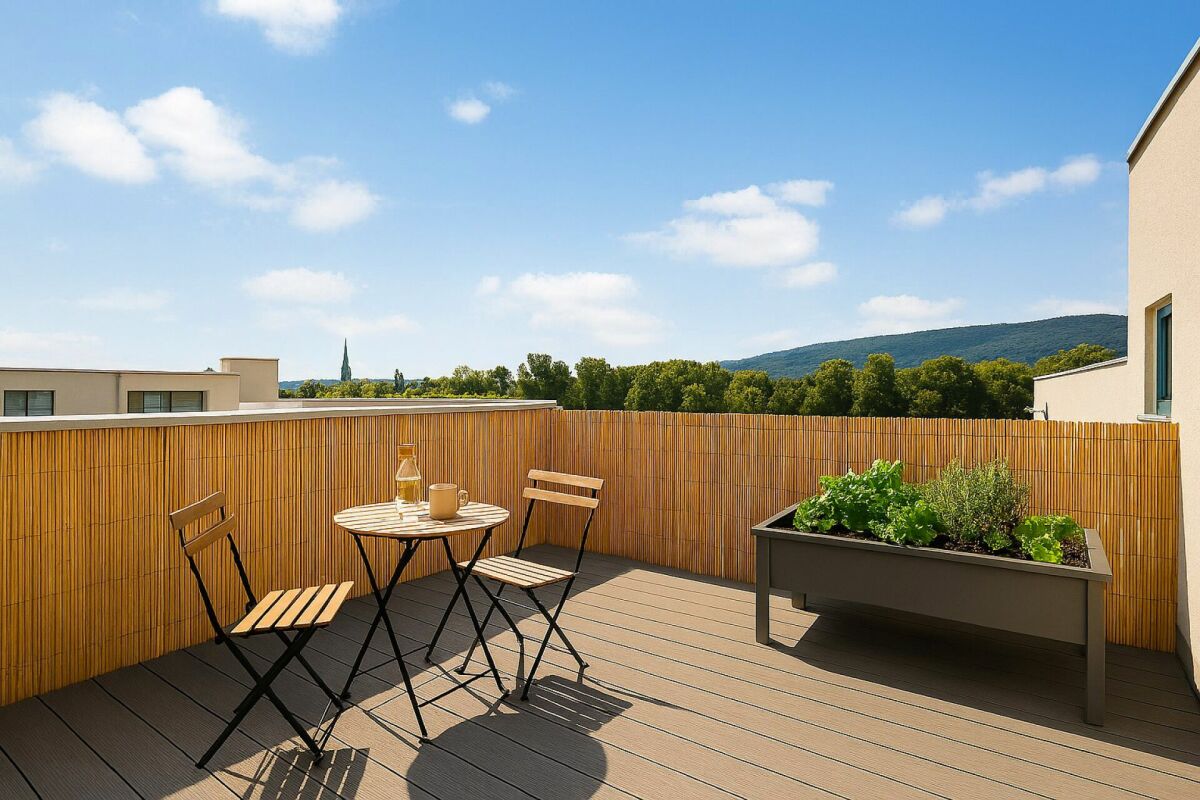 Dachterrasse mit Sitzgruppe und Pflanzkübel