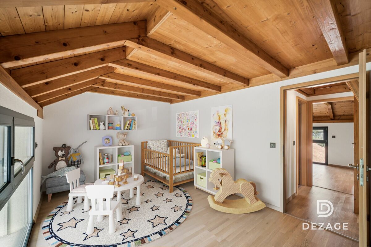 Kinderspielzimmer im Holzhaus