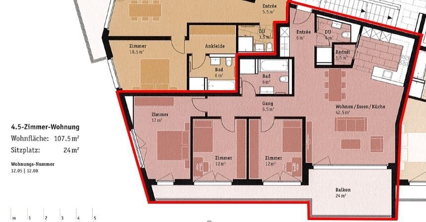 Grundriss einer 4,5-Zimmer-Wohnung