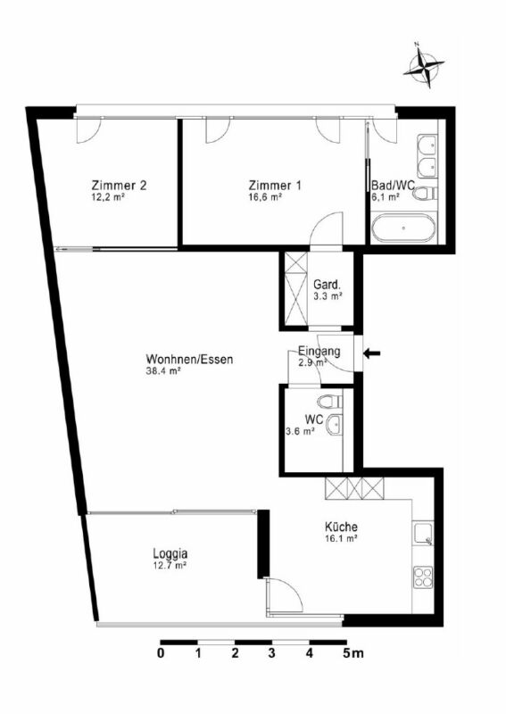 Grundriss einer Wohnung mit Loggia