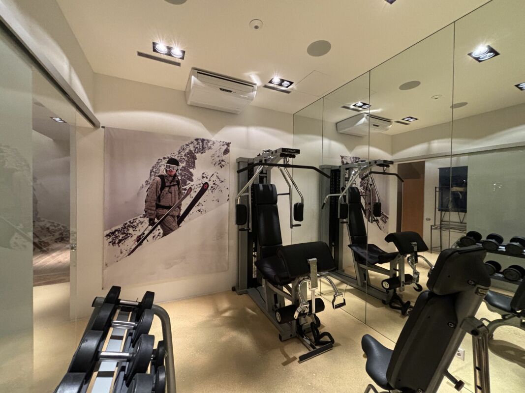 Privates Fitnessstudio mit Spiegeln und Trainingsgerät