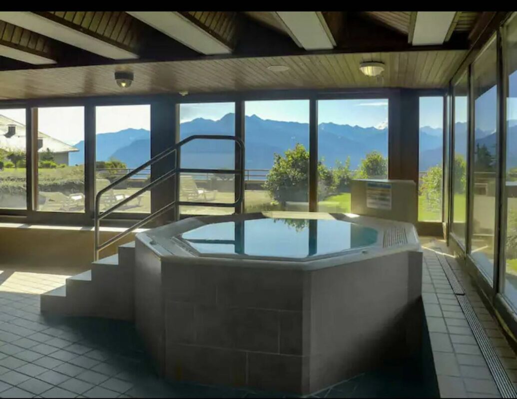Innenraum mit Whirlpool und Bergblick