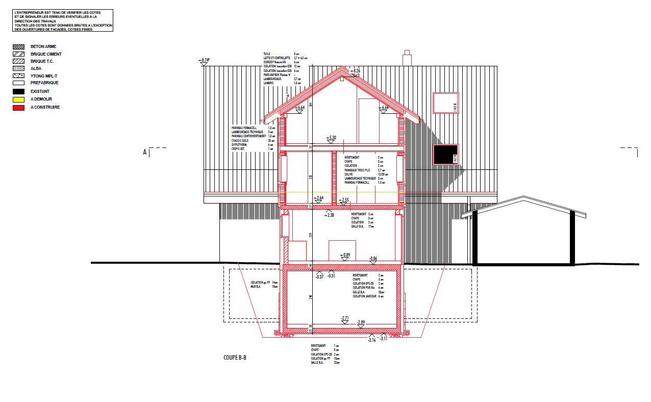 Architektur-Querschnitt mit Dachaufbau