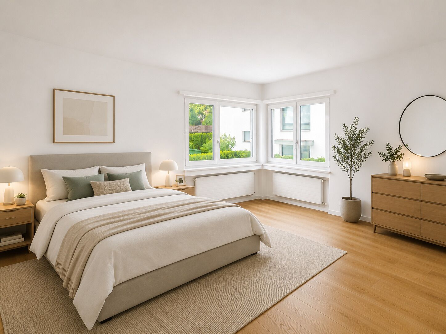 Helles, modern eingerichtetes Schlafzimmer