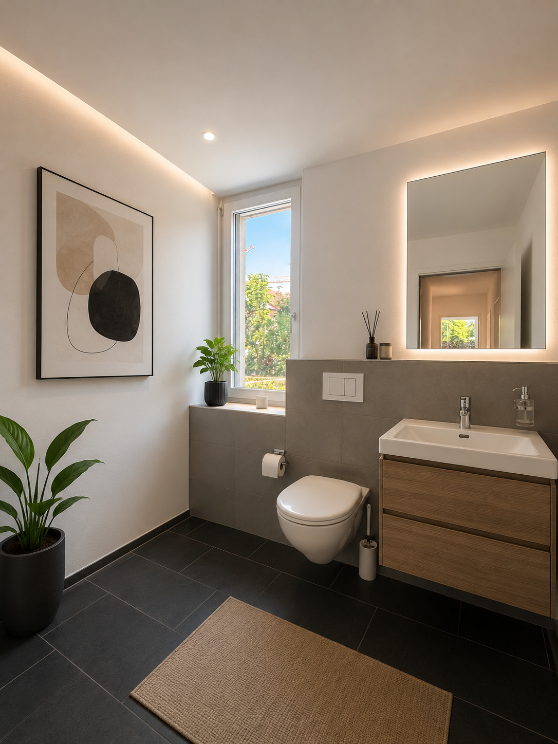 Modernes Gäste-WC mit Tageslicht