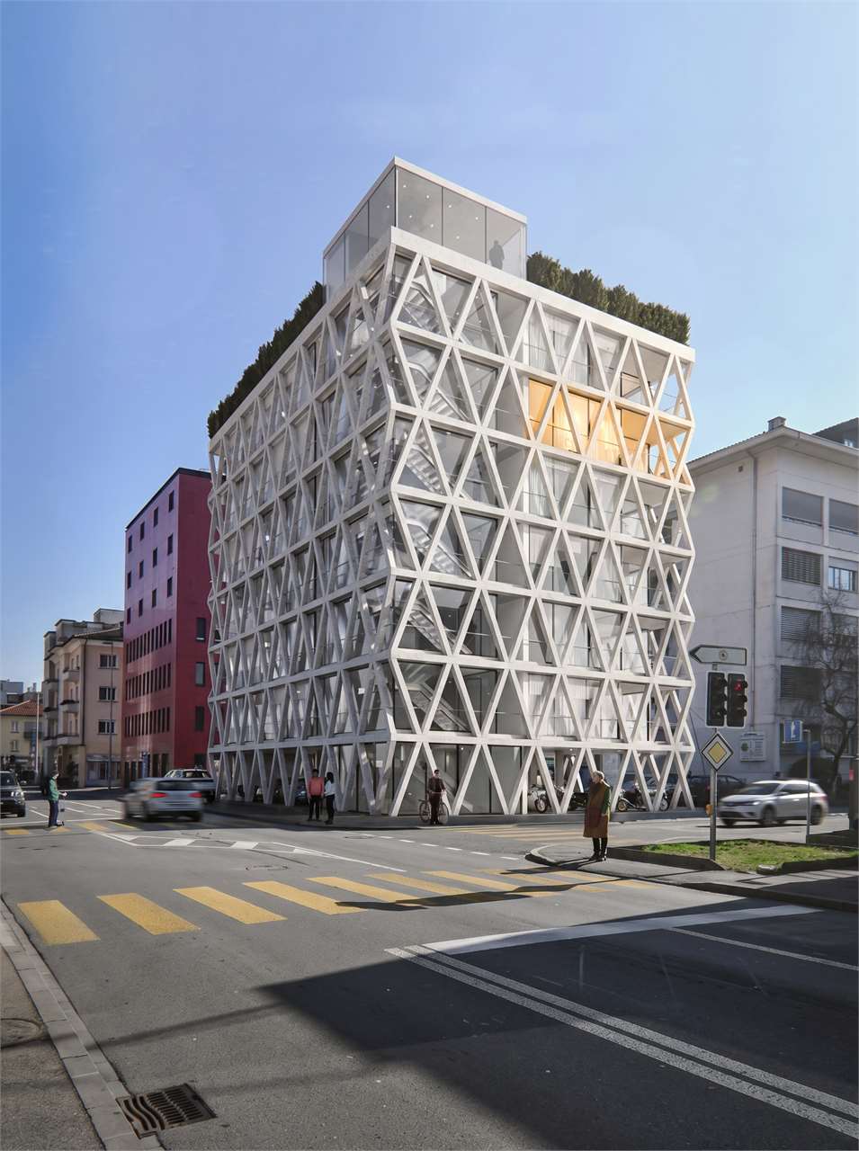 Moderne Stadtarchitektur an einer Kreuzung