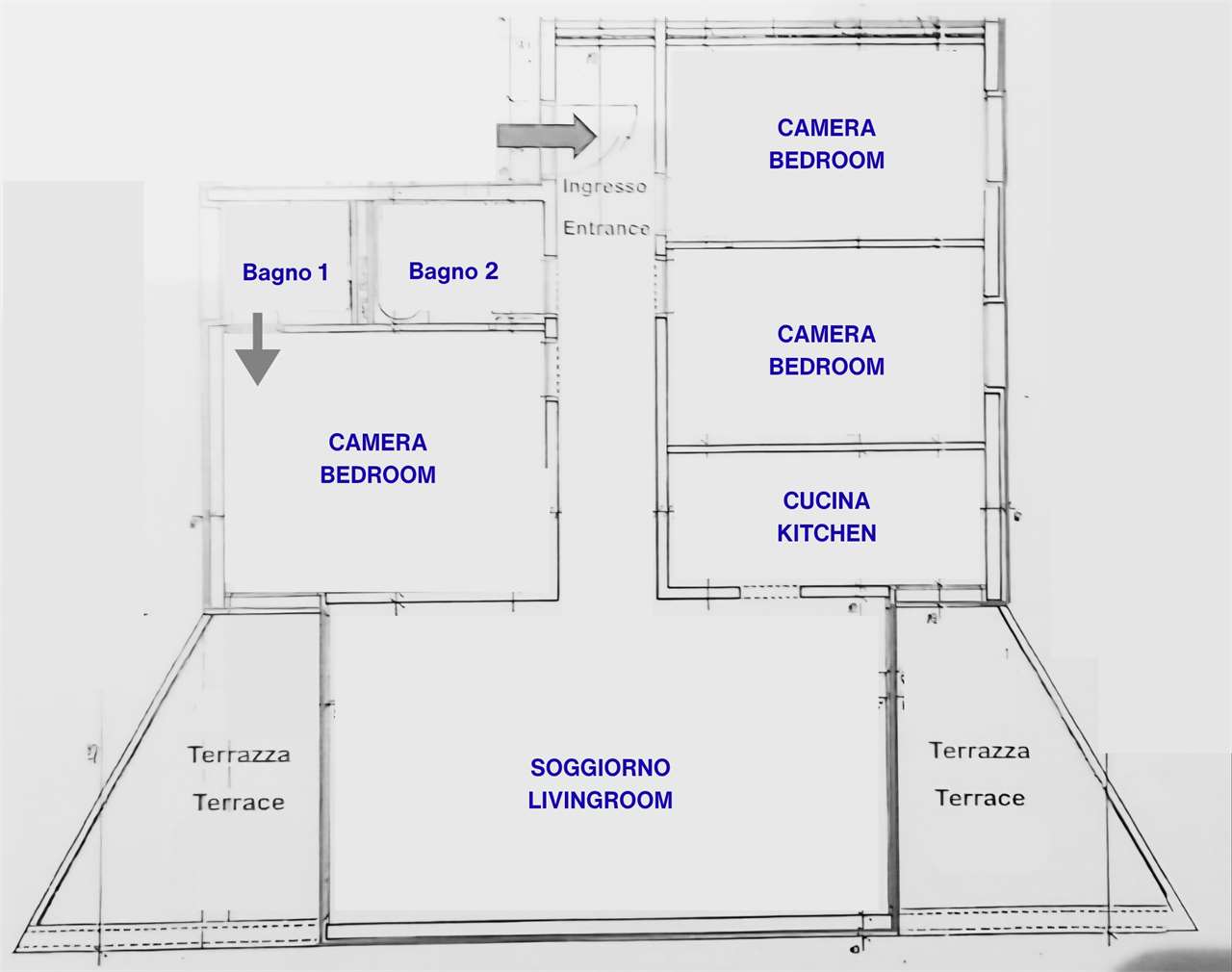 Grundriss einer Wohnung mit Terrasse